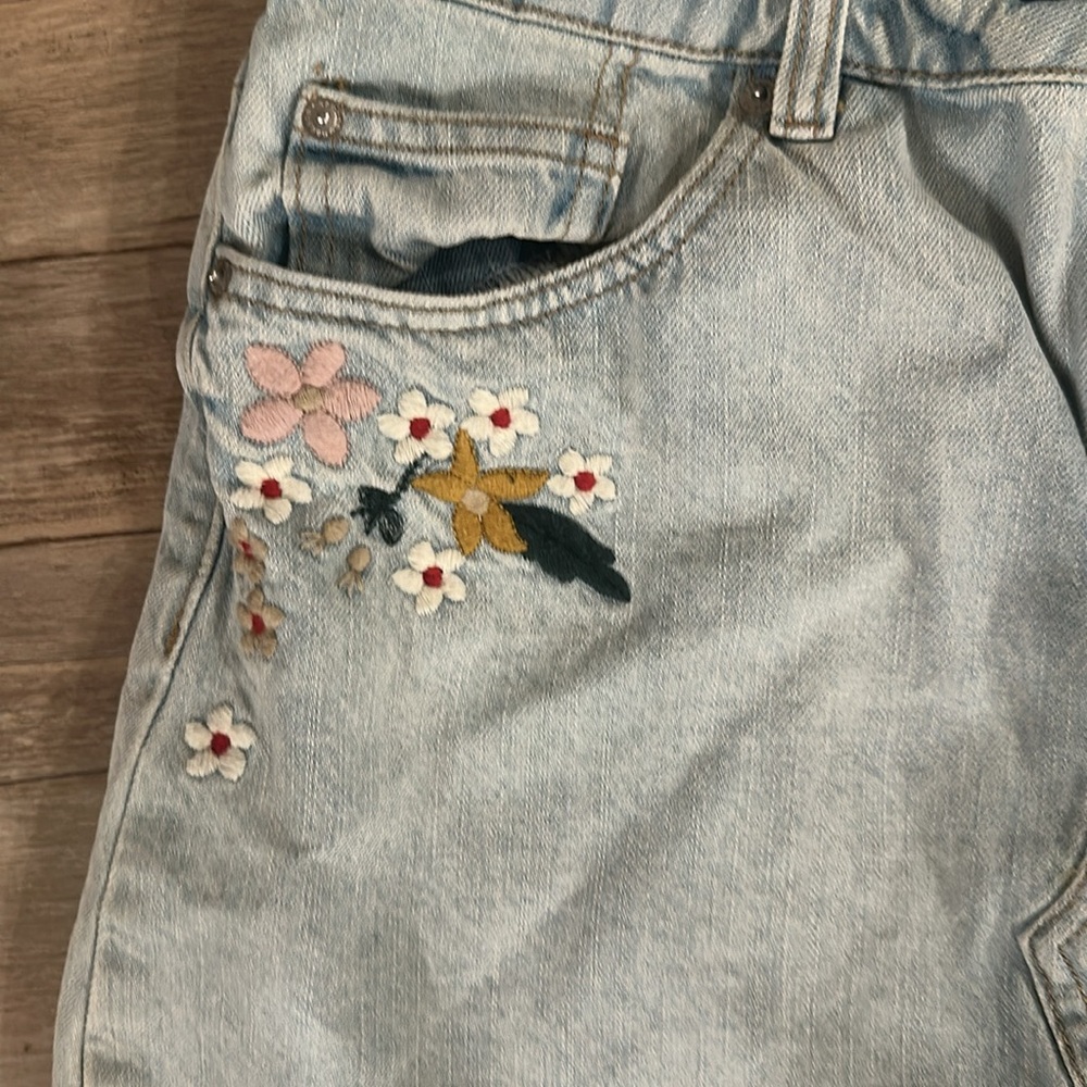 Garage Floral Embroidered Denim Mini Skirt Light Wash Y2K Size M - Picture 2 of 7